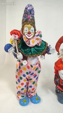 Lot De 3 Clowns Musiciens Automates – Porcelaine Et Tissu – Vintage – Bon état – Collection Cirque