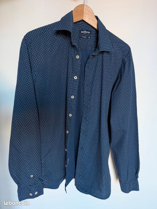 Chemise Homme Café Coton En Coton Bleu à Carreaux - Taille L - État Parfait Occasion