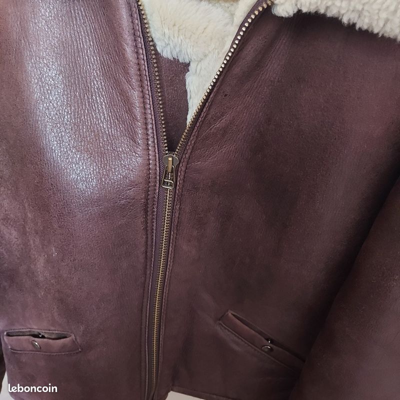 Blouson bombardier cuir peau lainée L (image 16)