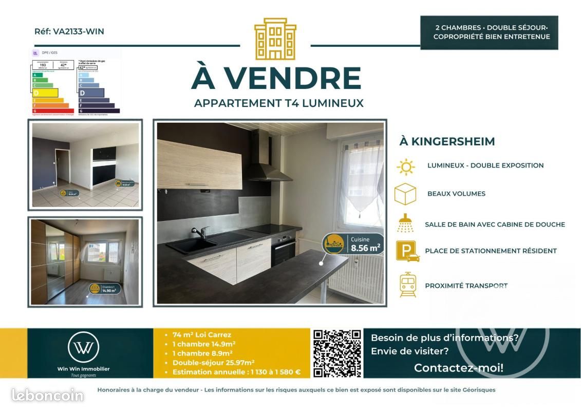 Appartement 4 pièces 74 m² · à Kingersheim · 74 m² · 88 000 €
