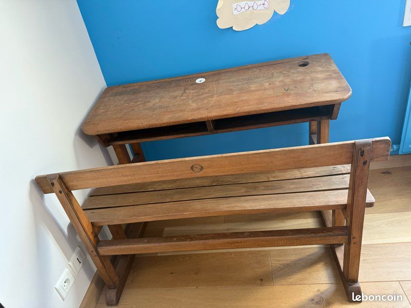 Bureau et banc d’écolier vintage (image 2)