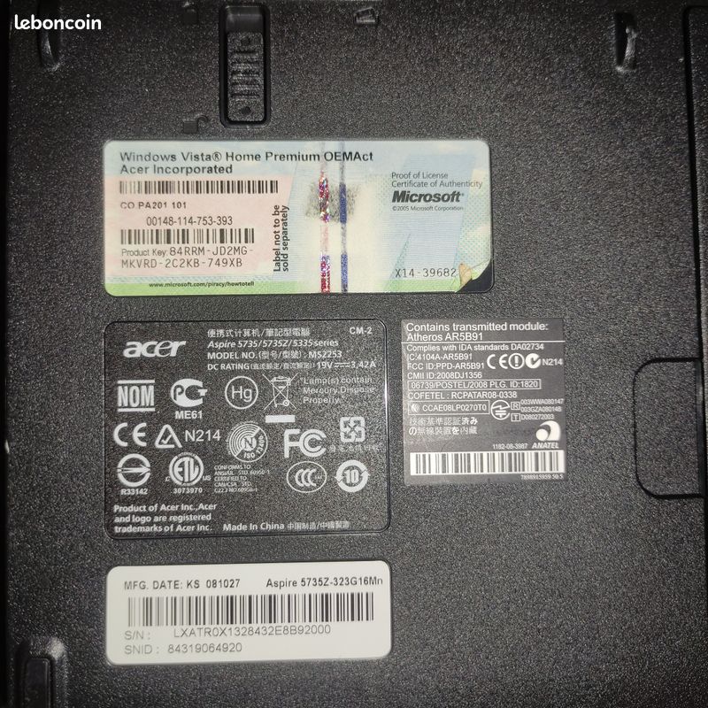 Face Arrière (capot) Pour Ordinateur Portable Acer Aspire E5-573G-58G5 - Occasion, Bon état