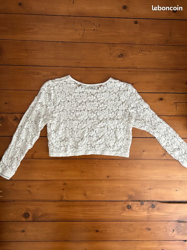 Top cropped crop top dentelle blanche manches longues IKKS We