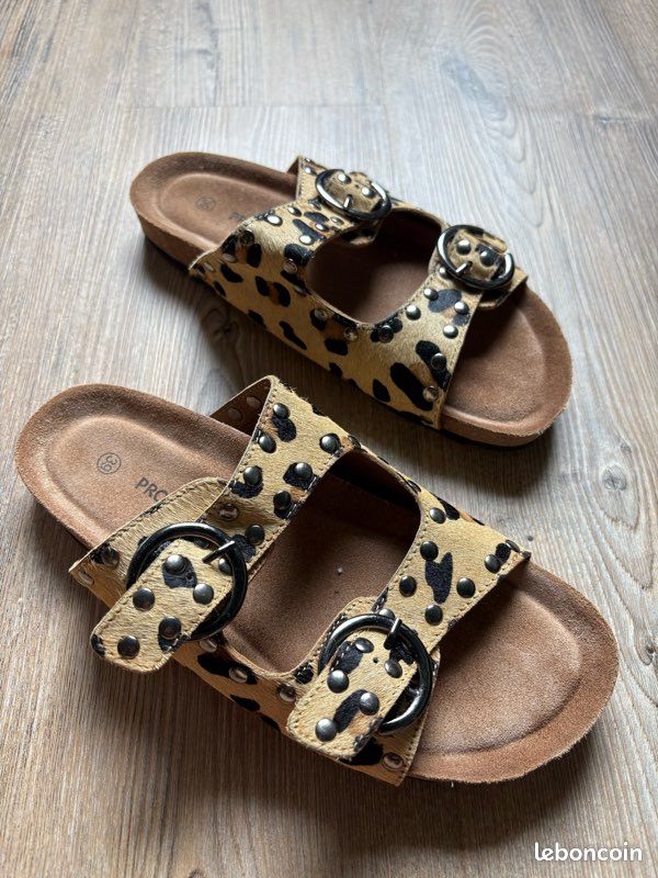 Promod Leopard Double Strap Sandals Promod Sandales Claquette Nu