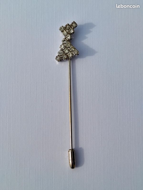 Lot De Bijoux Anciens - 5 épingles à Chapeau & 1 Broche Strass - Style Vintage Doré & Céramique - Occasion Authentique