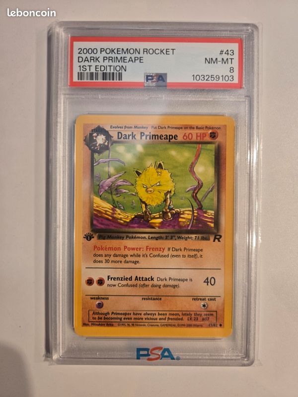 dark primeape pokemon card (43) 1999 Jungle Dark Primeape Pokemon card Vintage
