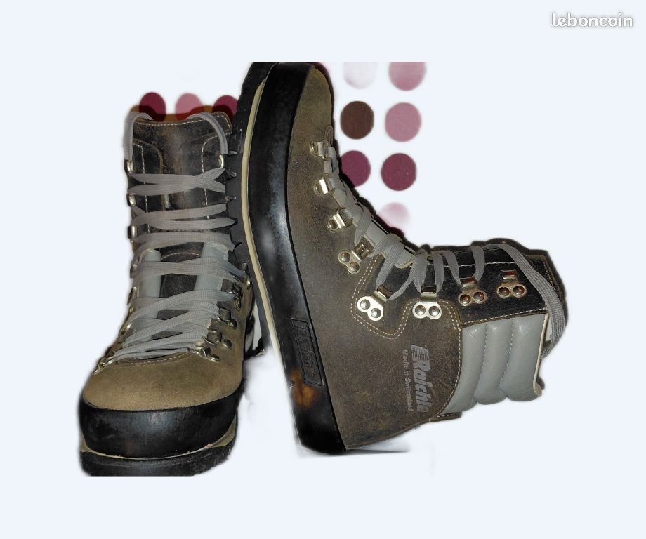 Bottes De Randonnée Raichle Vintage Homme Taille 9.5 M - Cuir Marron - Suisse