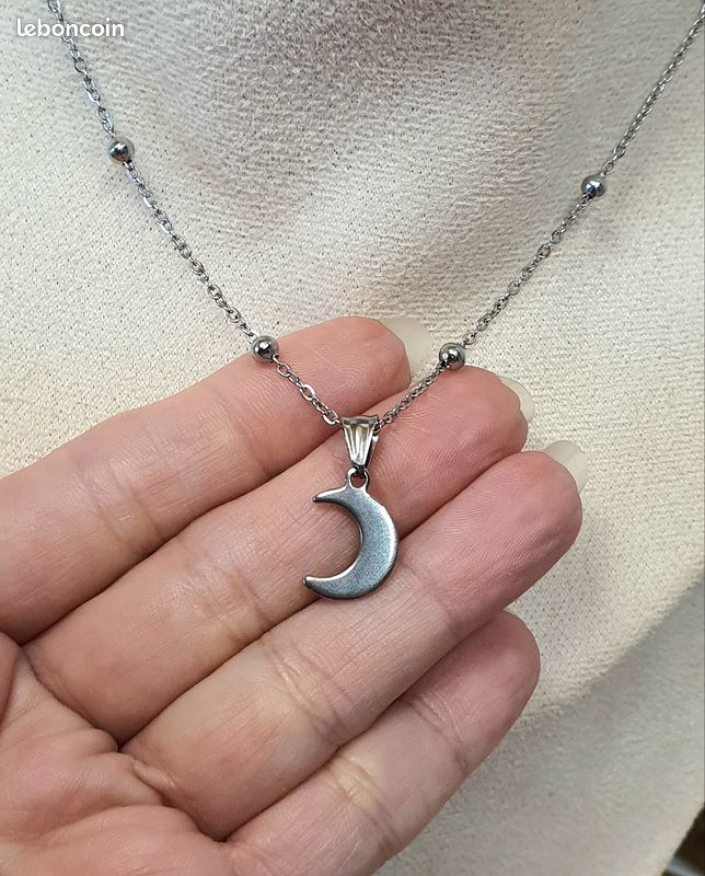 Collier Acier Lune Argent (image 2)