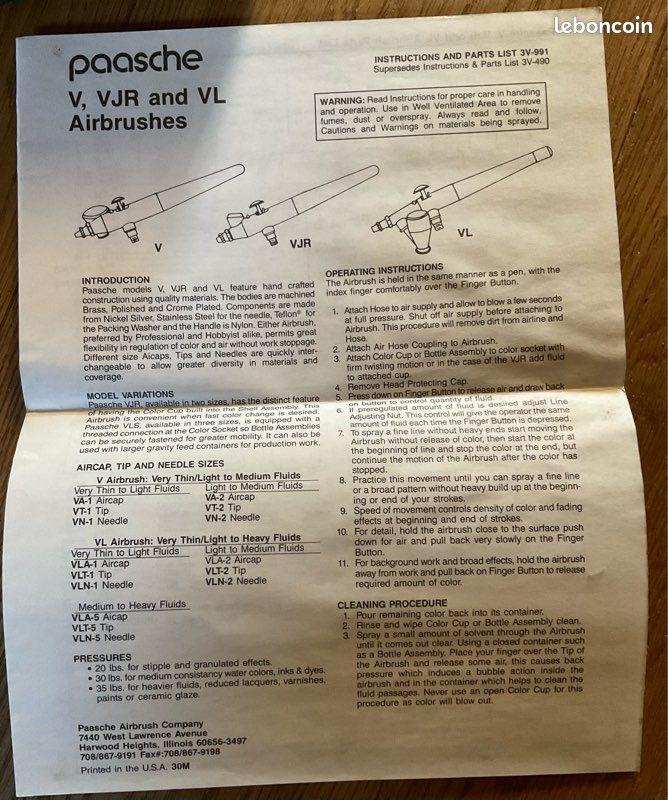 Aérographe Vintage Paasche Type HG - Deux Embouts - Fabriqué Aux USA - Occasion