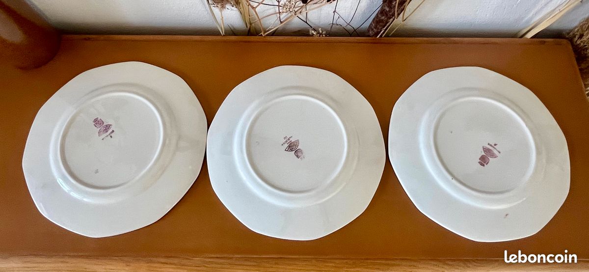 Ensemble de 6 assiettes plates anciennes Digoin Sarreguemines numéroté – La Roue du Passé