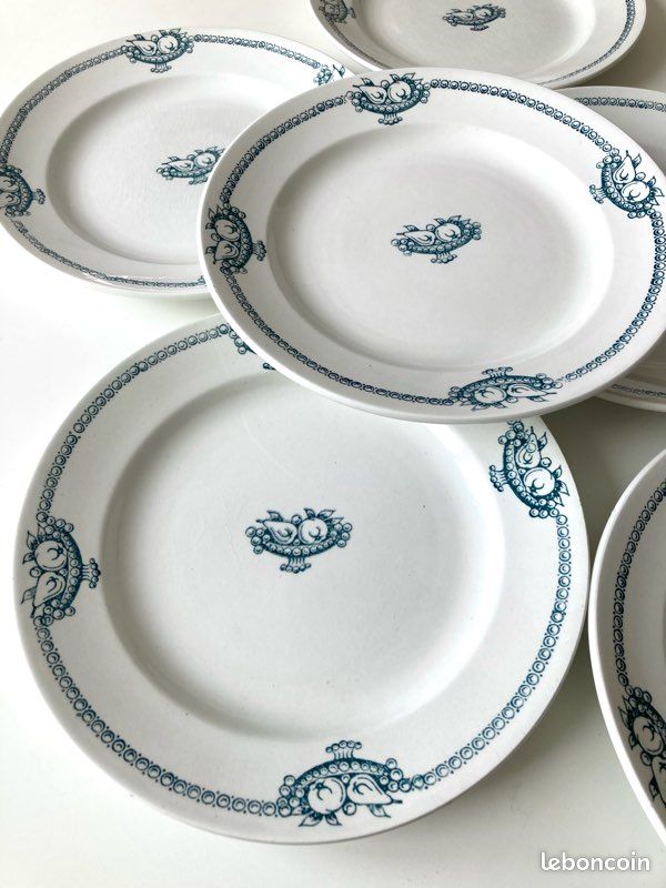 Lot de 7 anciennes assiettes à gâteau dessert Sarreguemines Favori - Arts de la table