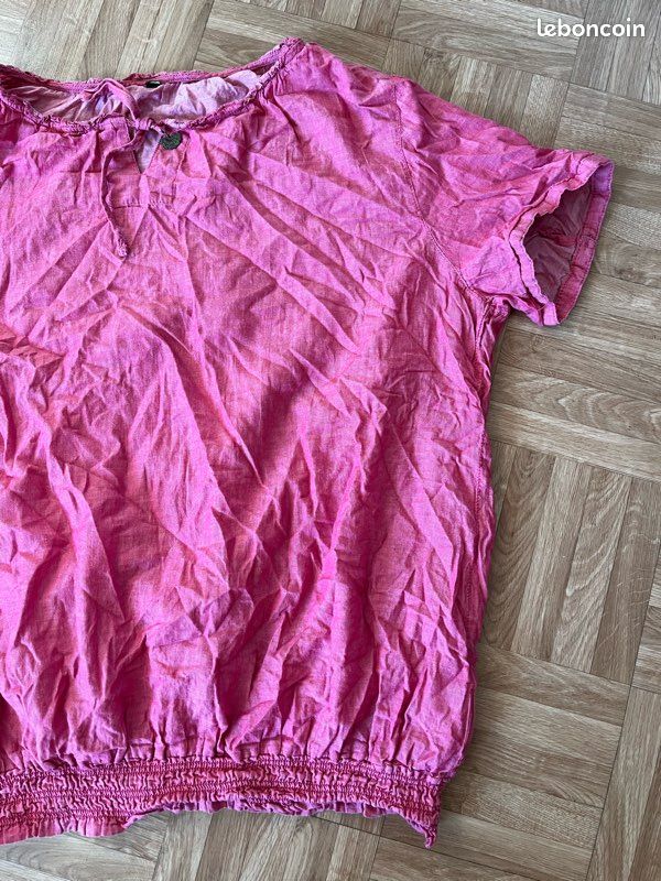 Blouse femme bohème 100 % coton rose vintage XL (image 2)