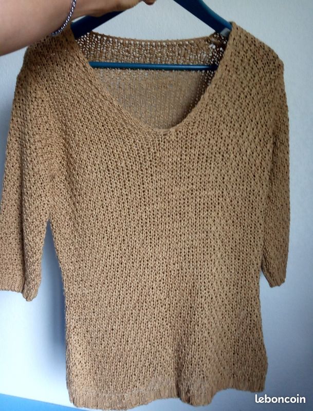 Pull épaule Froide NEXT - Taille 18 - Ocre, Maille Ouverte Crochet - Neuf Avec étiquette