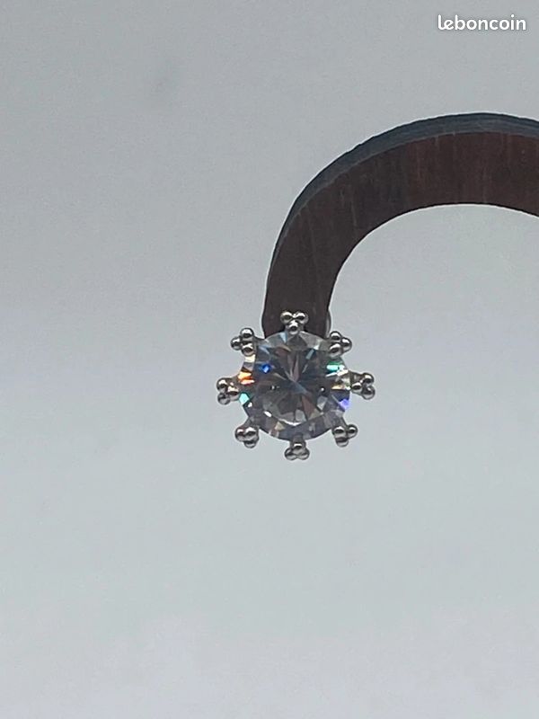 Boucles D'Oreilles Solitaires Vintage 70's - Zirconium Sur Argent 925 - Clous