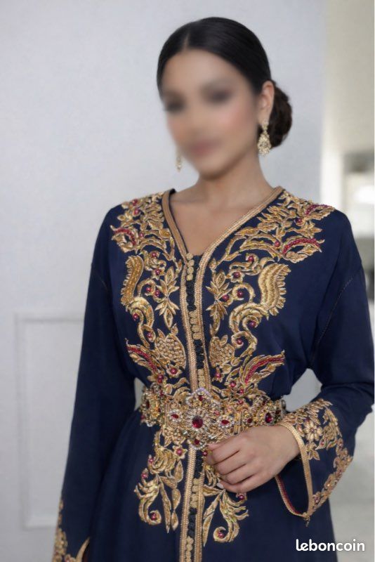 Chemise De Nuit Caftan Slelei 100% Coton – Bleu Marine Taille L – Neuf Avec Étiquettes