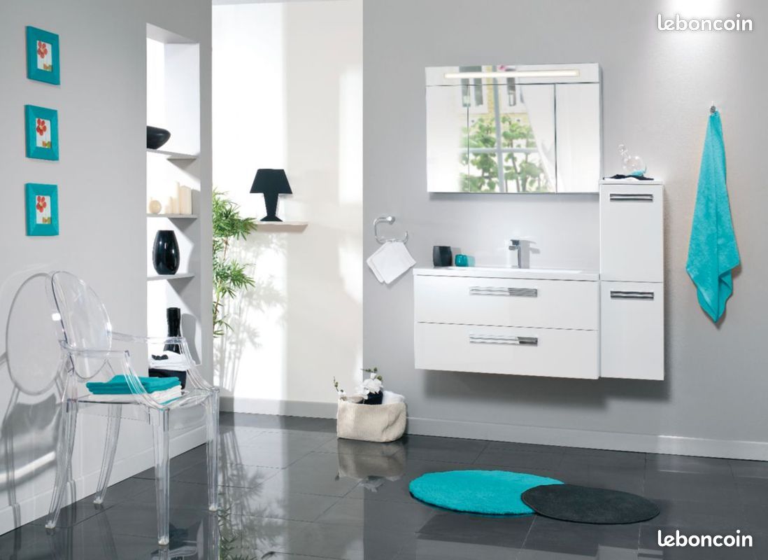 Meuble sous vasque SEDUCTA 90 cm 2 tiroirs blanc brillant (image 1)