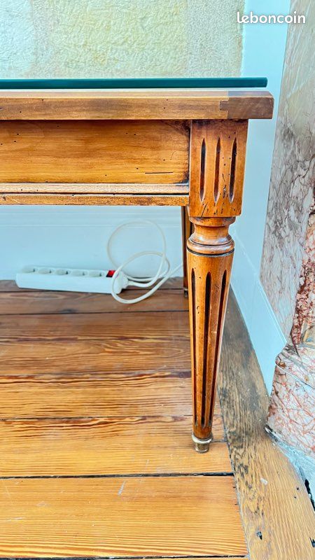 Table basse bois massif et plateau verre (image 4)