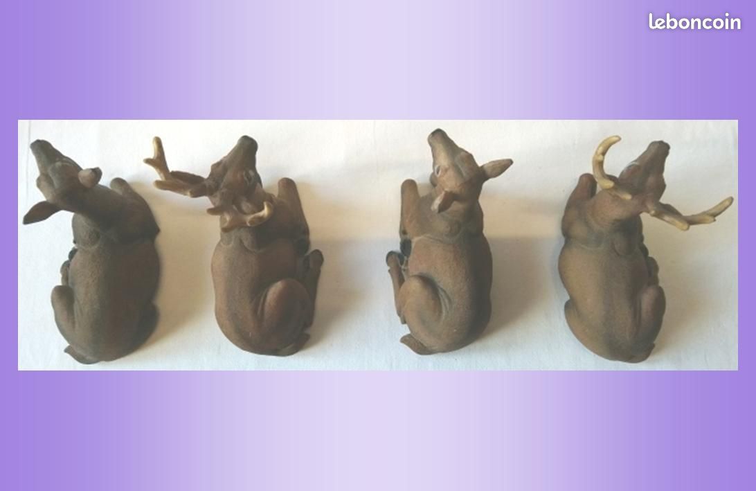 Figurines : 2 couples composés d’un cerf et d’une biche couchés (soit 4 pièces au total), en résine colorée rappelant leurs couleurs naturelles, à poser, à l’intérieur voire à l’extérieur | TBE (image 9)