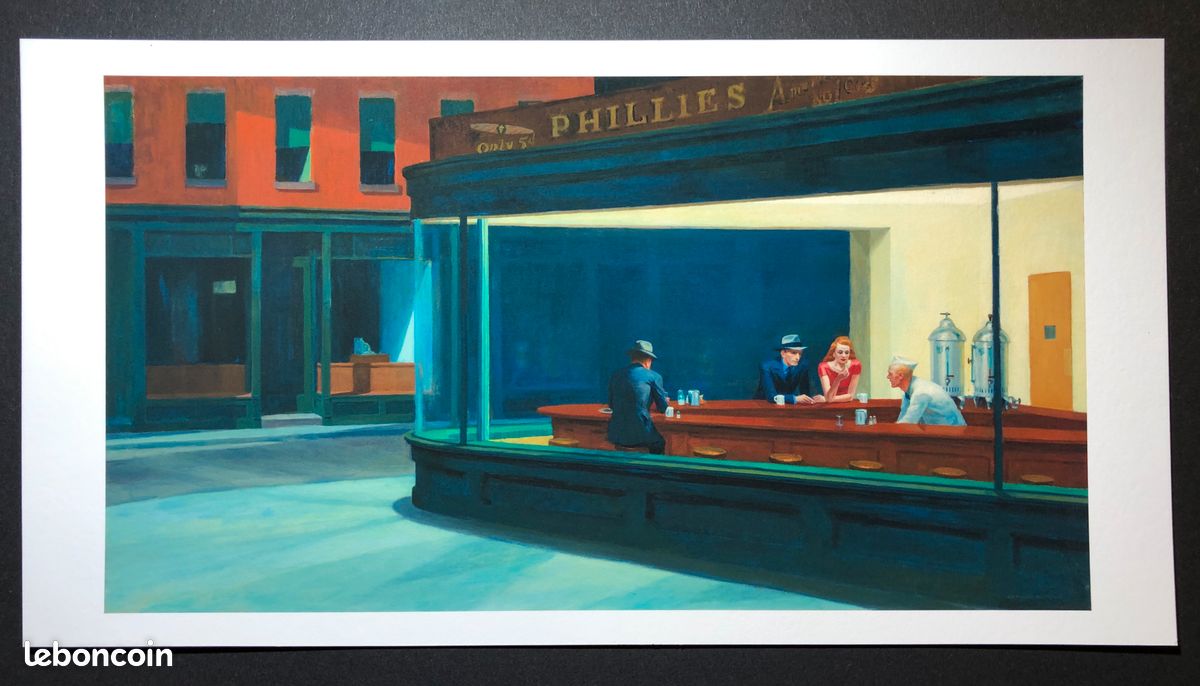 Edward Hopper Nighthawks, 1942 - Tirage sur papier 100 % coton Format 15 x 28,7 cm (image 1)