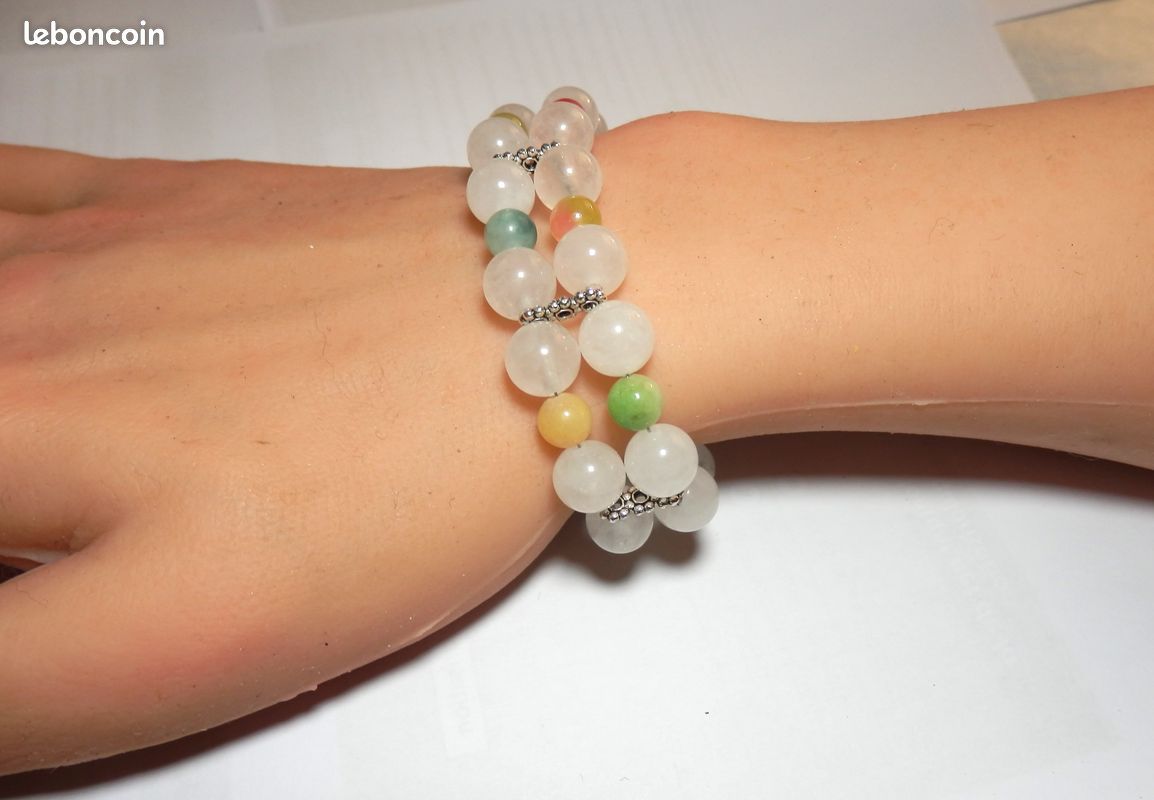 Bracelet pierres de jade blanche et teintées (image 5)
