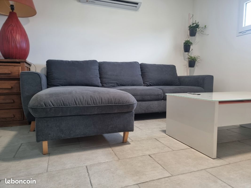 📌 Canapé d’angle 3 places avec méridienne – Gris foncé – Très bon état (image 4)