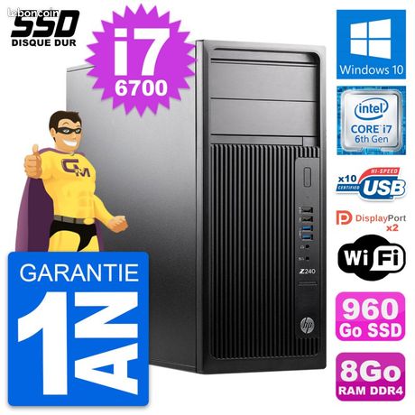 Complet HP Workstation Z240 Tour Core i7 (6th Gén)(- RAM 16Go DDR4 SSD