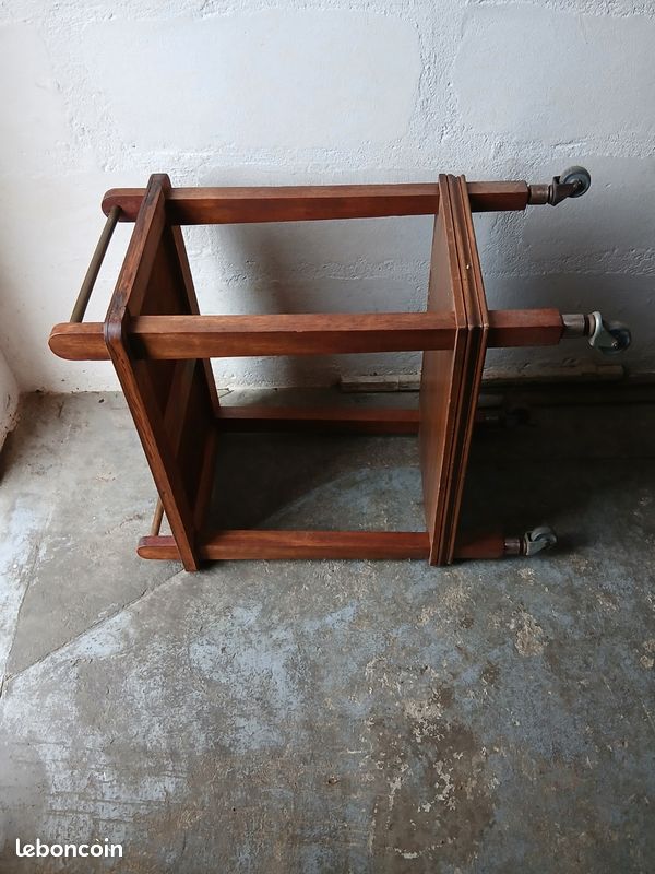 Chariot De Service, Desserte En Bois Chêne Et Métal Noir -longueur 40 X Profondeur 40 X Hauteur 45 Cm