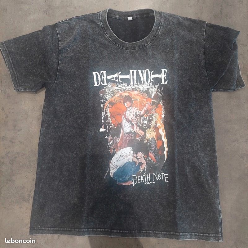 T-shirt Death Note vintage délavé noir Anime Manga Y2K Grunge