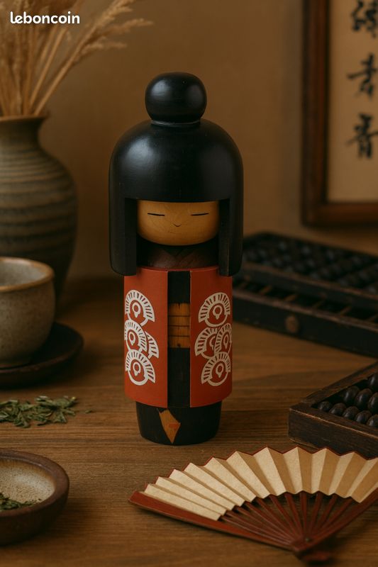 Poupée Kokeshi Japonaise Vintage – Bois, Hauteur 16 Cm, Faite Main, Jolie Fille