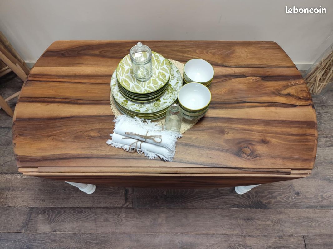 Table d'appoint en noyer deux en une convertible en console bois massif (image 4)