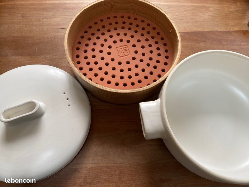 ZGFOZJGC Casserole En Céramique De Style Japonais Avec Panier Vapeur, Marmite à Soupe, Marmite à Ragoût, Poêle à Ragoût – Antiadhésive, Résistante à La Chaleur, Blanc, 1 L