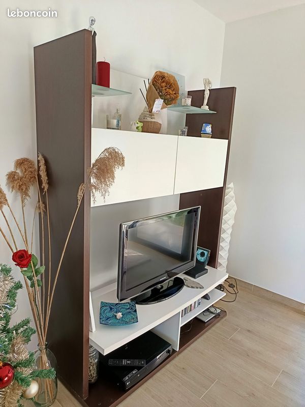 Meuble TV blanc et wengé (image 3)