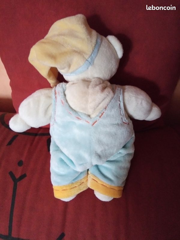 Doudou ours avec salopette bleu ciel bonnet jaune babynat (image 2)