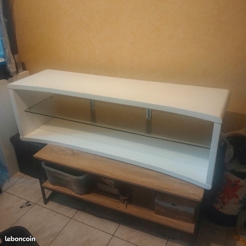 Meuble tv blanc bois laqué (image 3)