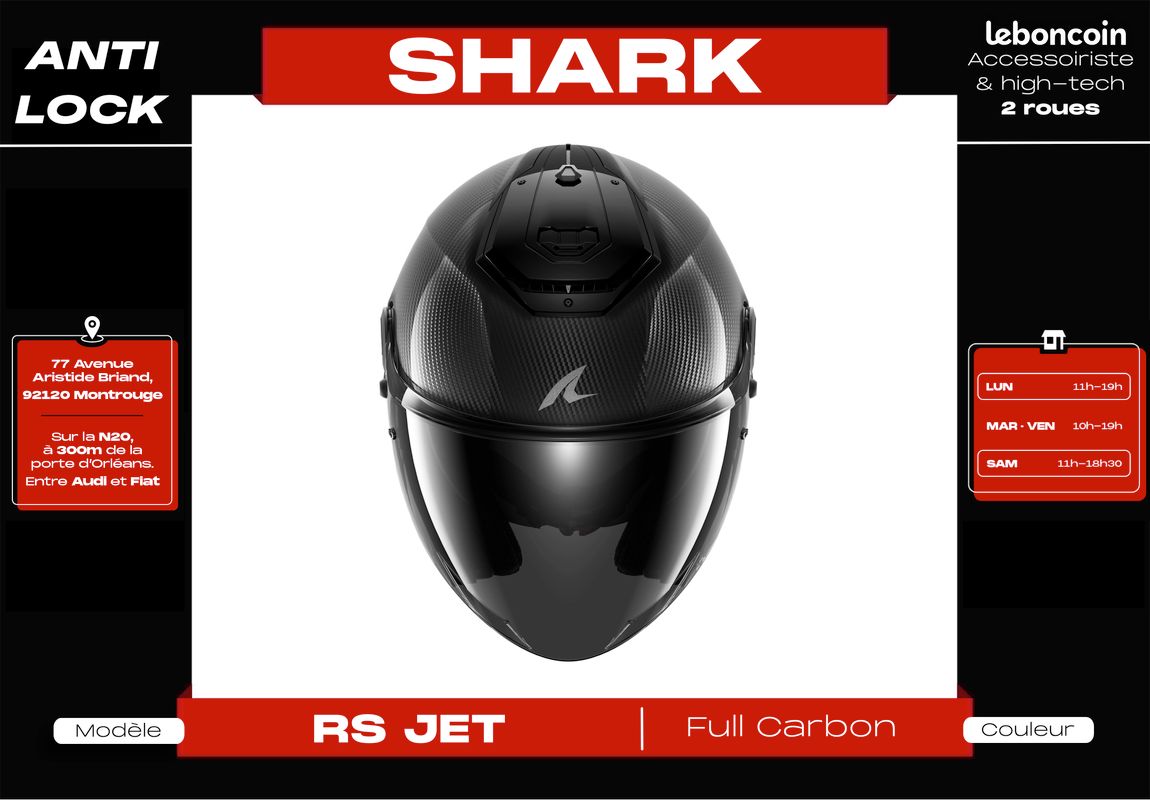 Casque Jet 𝗦𝗵𝗮𝗿𝗸 𝗥𝗦 𝗝𝗘𝗧 𝗖𝗮𝗿𝗯𝗼𝗻 | Visières colorées en option | 𝗡𝗲𝘂𝗳 + 𝗚𝗮𝗿𝗮𝗻𝘁𝗶𝗲 𝟱 𝗮𝗻𝘀 (image 3)