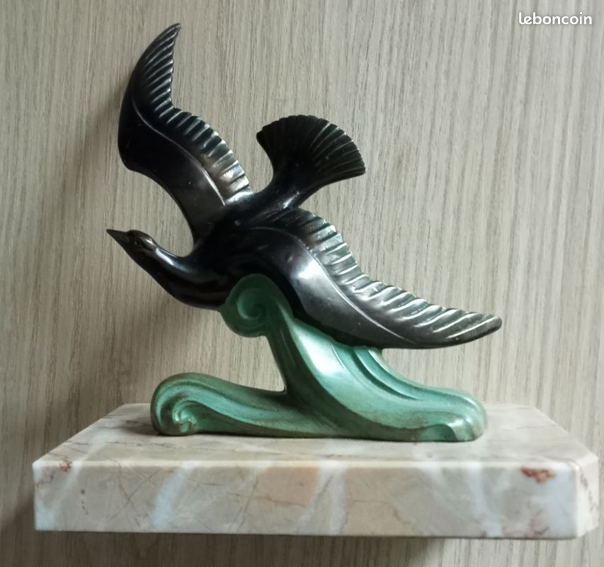 Paire Serre-livres Art Déco Marbre Et Régule – Oiseaux Envol – Sans Marque