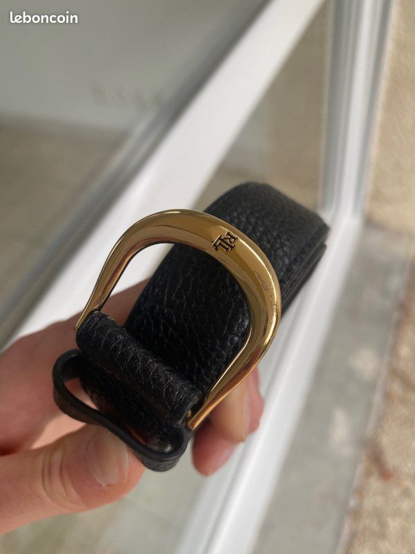 ⚜️ LAUREN RALPH LAUREN Classic Kenton Ceinture fine en cuir noir boucle ardillon dorée taille 70 🖤 (image 7)