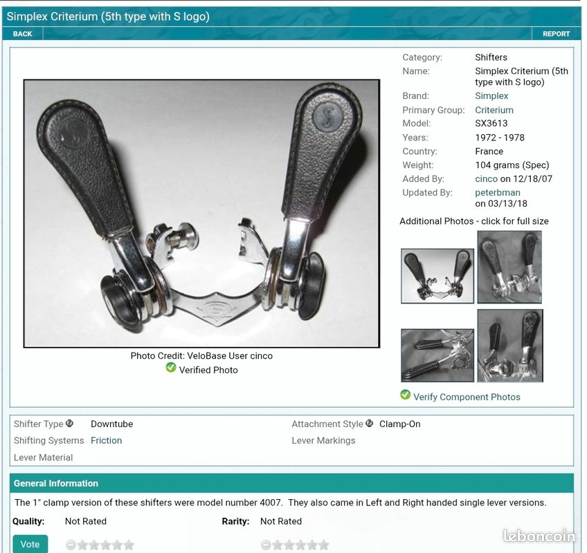 Criterium Shifters Simplex Criterium Leviers Shifters Frein SIMPLEX