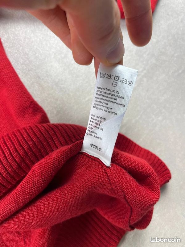 Pull Lacoste homme col V rouge taille XXL 100% coton logo croco petit crocodile vintage France #G27 (image 8)