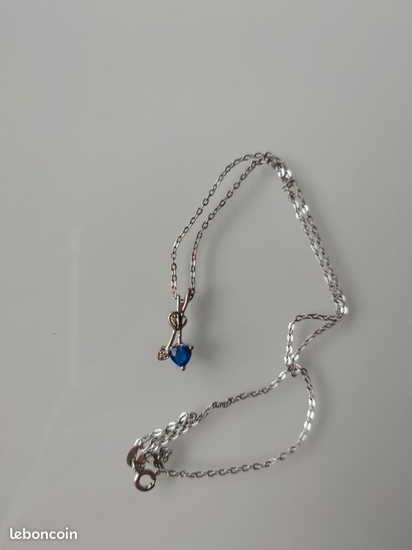 Collier Argent Avec Saphir Véritable — Pendentif Sobre Et élégant — Sans Emballage