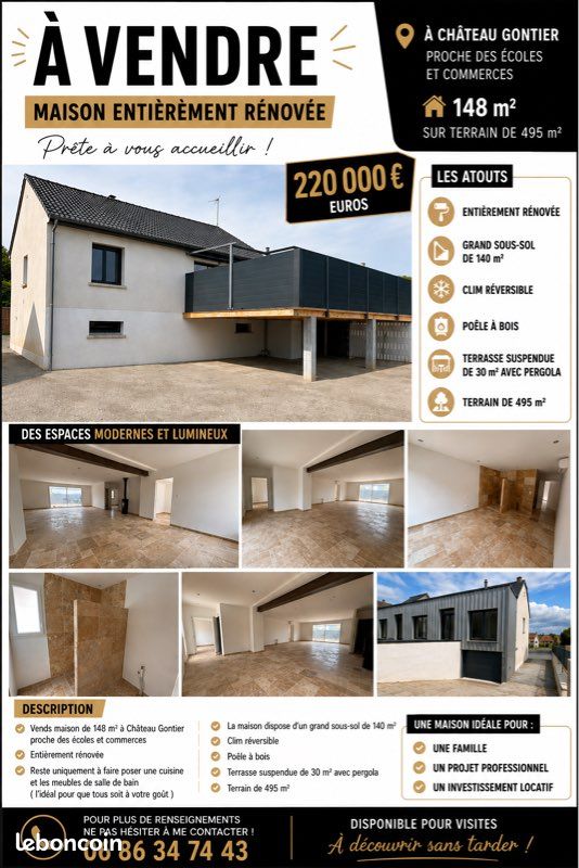 Maison 4 pièces 148 m² · à Château-Gontier-sur-Mayenne · 148 m² · 220 000 €