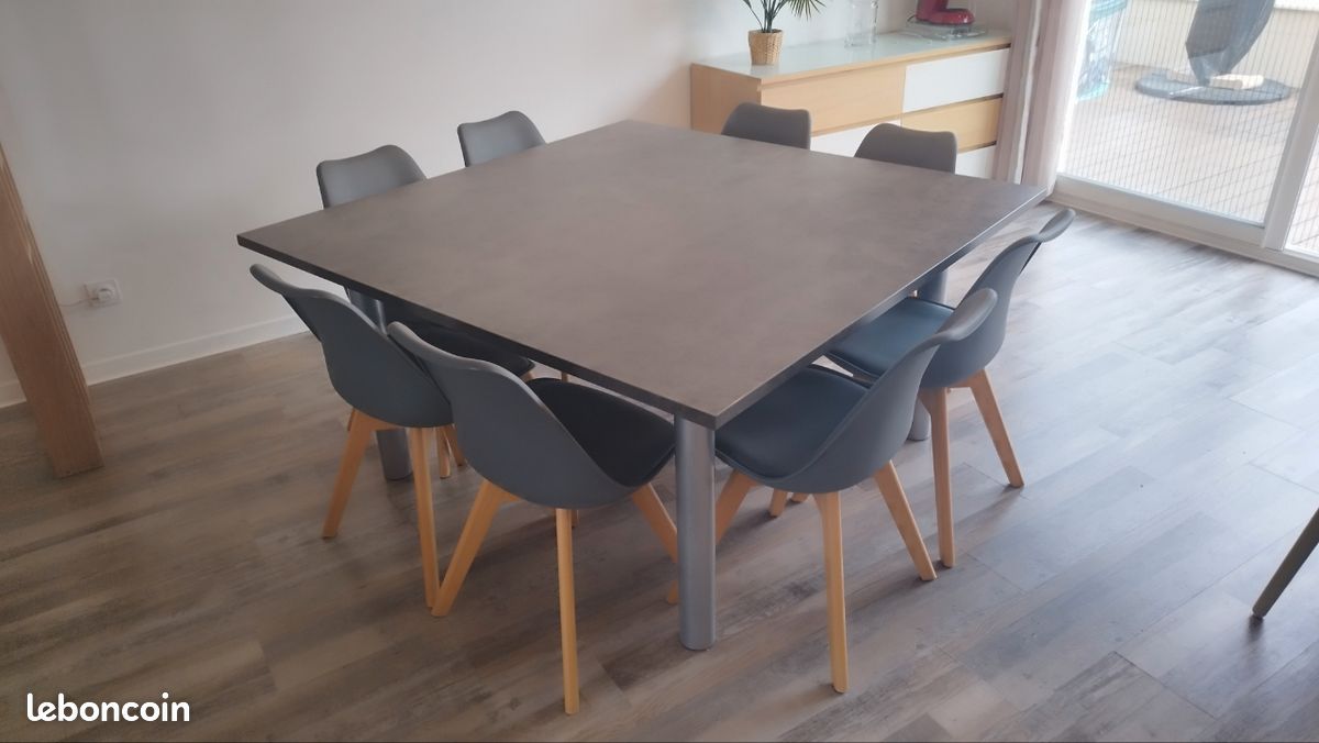 Table à manger Premium grise 147x147cm + 8 Chaises style Scandinave (image 1)