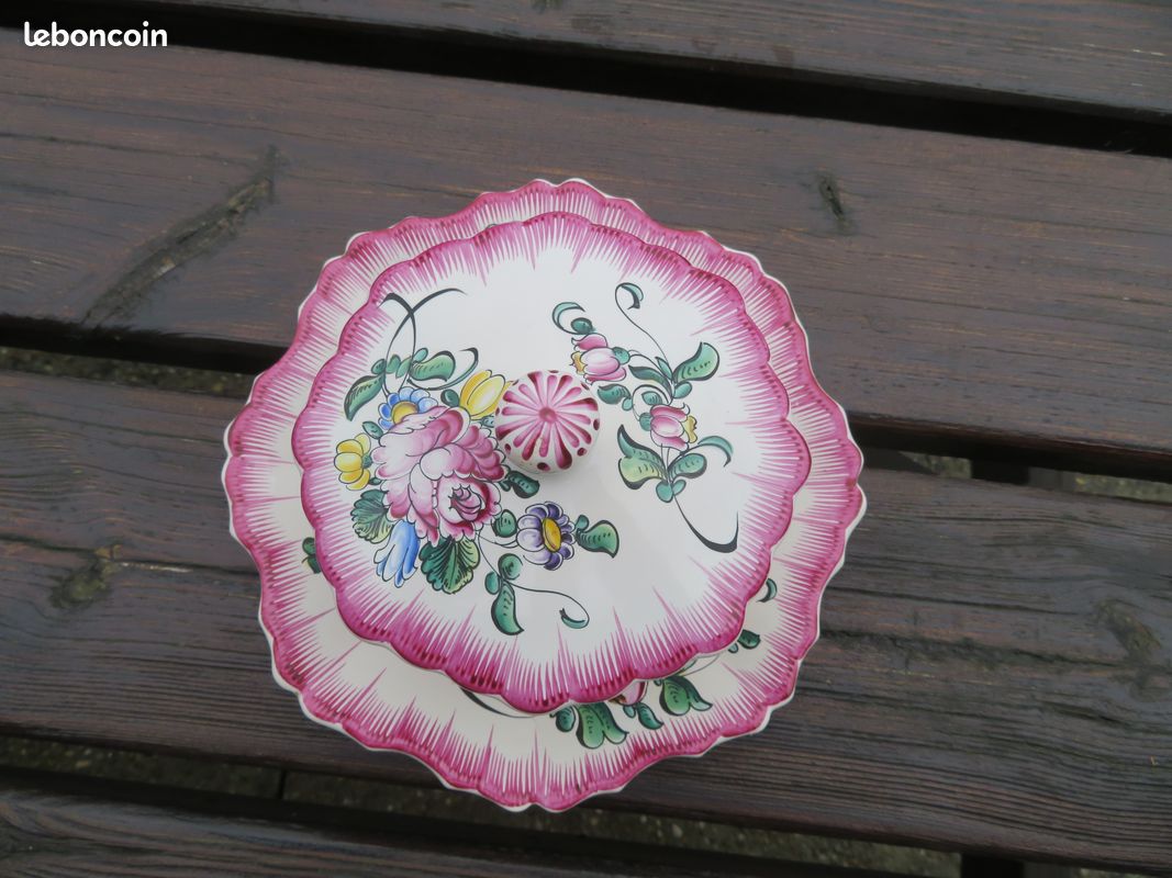 VINTAGE - Boîte/Bonbonnière en faïence avec sa soucoupe à décor de l'est - Strasbourg signé C.H(XXé) (image 3)