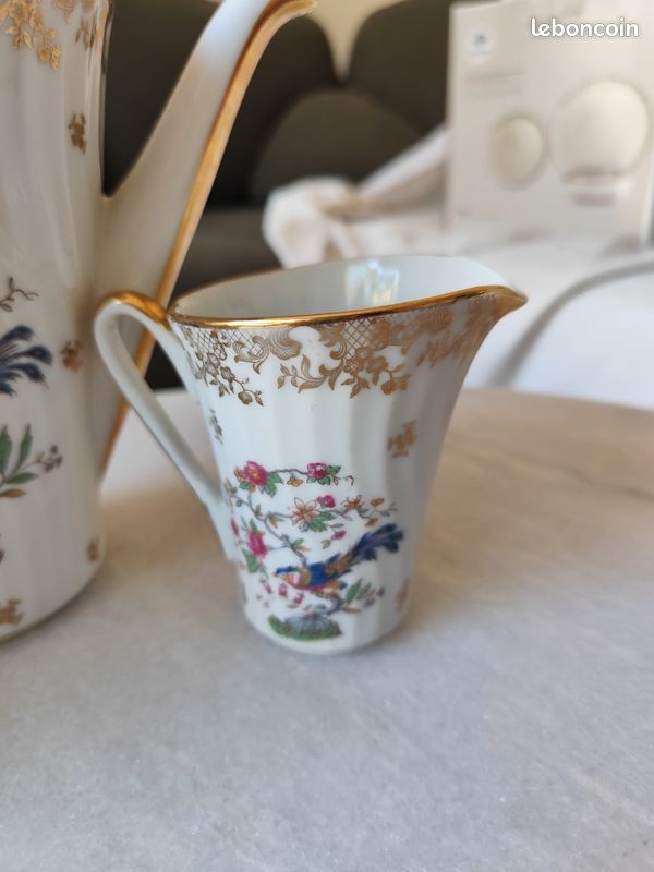 Trois pièces de service à café / thé Porcelaine Chauvigny F.D - Oiseau de paradis (image 4)