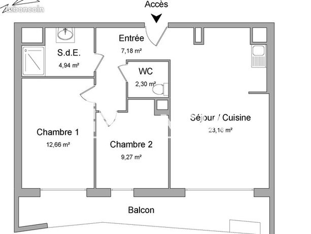 Appartement 3 pièces 59 m²