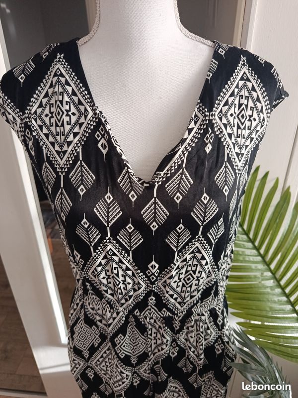 Combinaison C&A Premium – imprimé ethnique noir blanc – jambes larges – combinaison chic été (image 3)