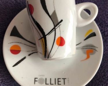 Lot De 4 Tasses à Café Cafés Folliet Avec Soucoupes – Porcelaine – Style Bistrot