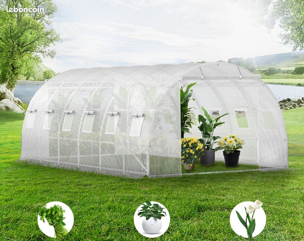 Serre jardin 18m² 6x3x2m BLANCHE Serre tunnel serre maraicher 18m² serre potager tomate plantation (image 1)