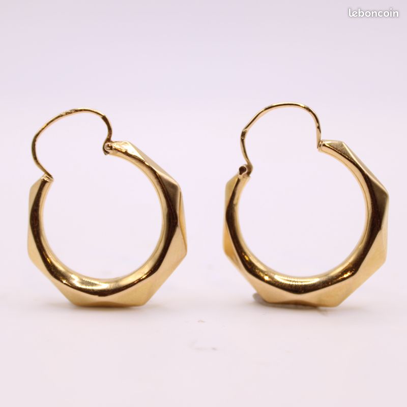 Boucles d’oreilles créoles tout or 18k hexagonales (image 2)