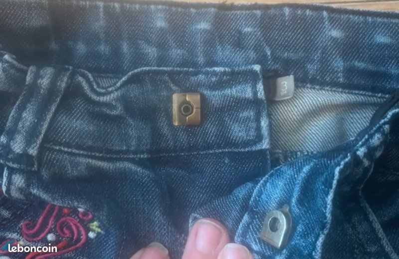 Jean catimini fille 3 ans bleu denim brodé taille ajustable confortable tendance (image 3)
